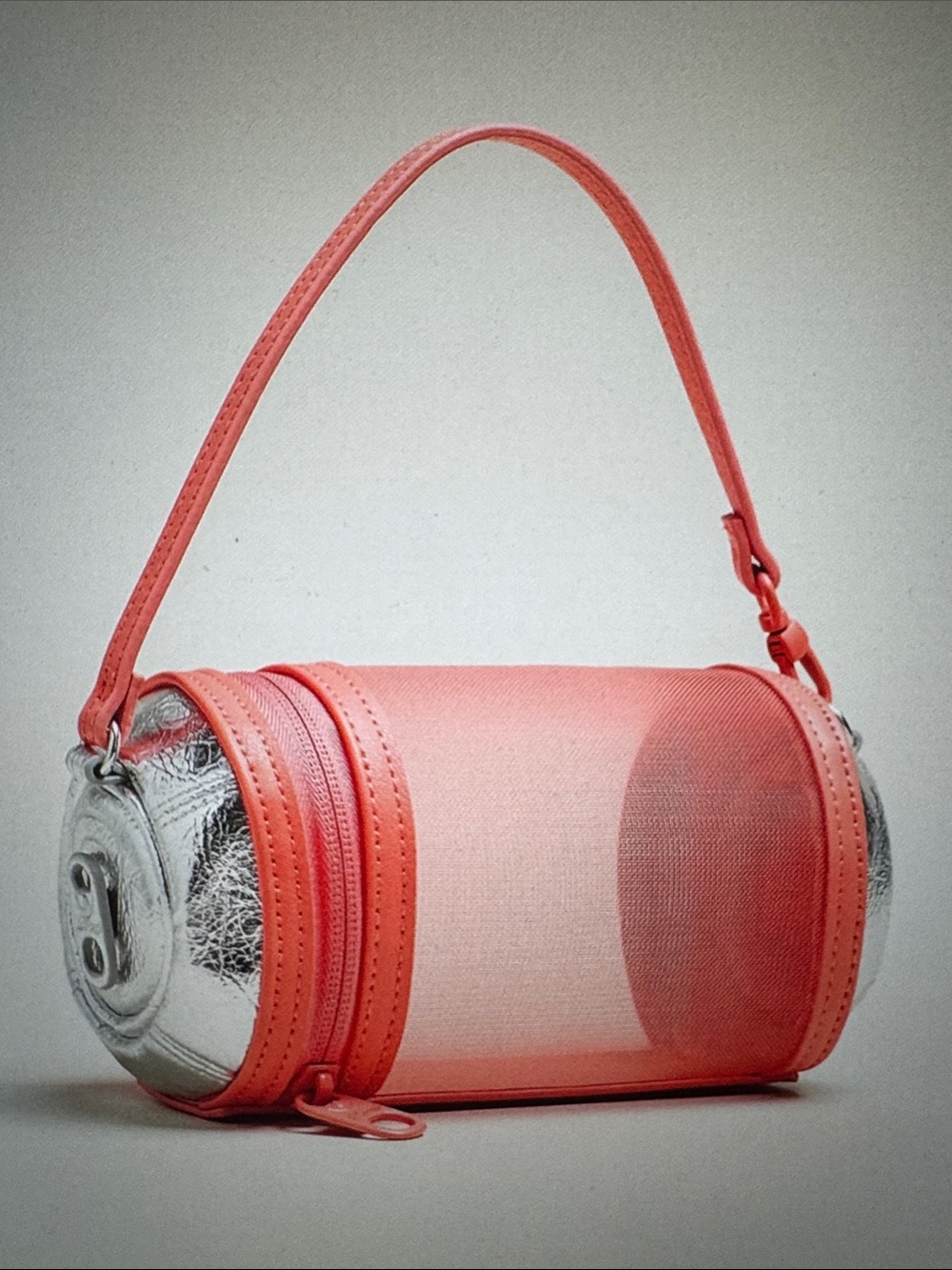 BEIS Coral Mesh Cylinder Mini Shoulder Bag